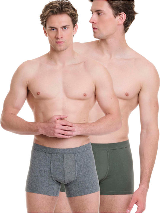 Walk Ανδρικά Μποξεράκια Χακί - Γκρι Μελανζέ 2Pack