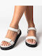 Leder Flache Damen Sandalen Anatomisch Weiß