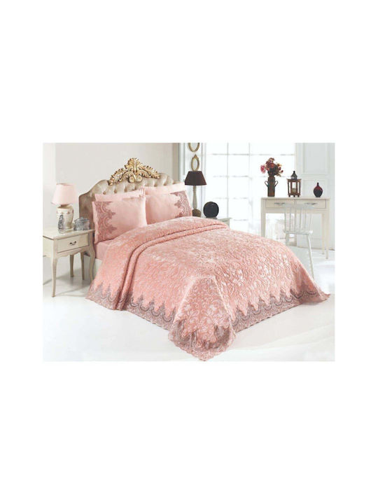 SteweHome Knitted Blanket Set Super Double 220x240cm Pink