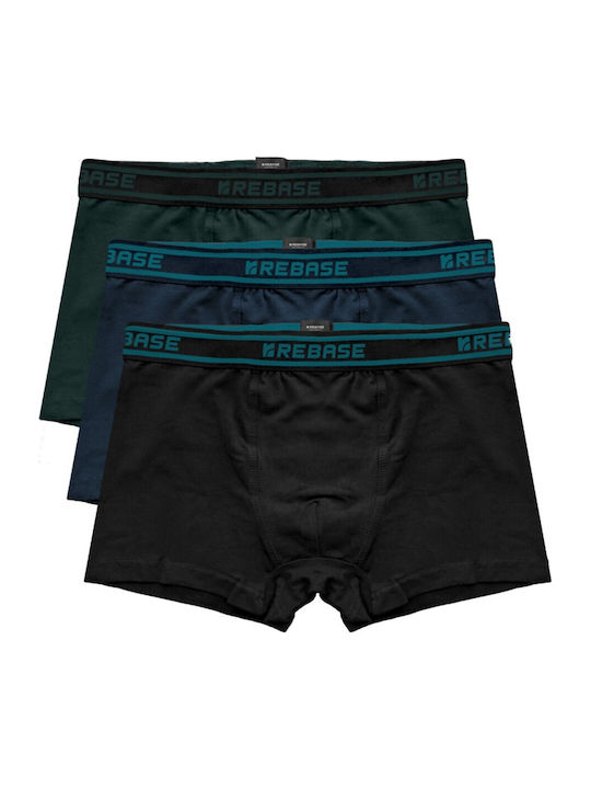Rebase Boxershorts 3er Pack Schwarz Marinegrün Kieferngrün