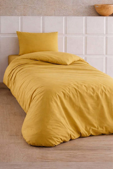 SteweHome Cotton Duvet Cover Set 160x200cm Single With Pillowcase Yellow