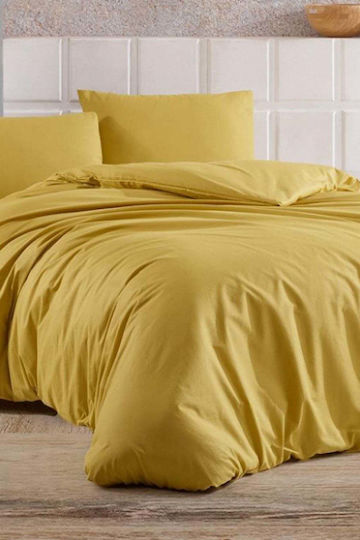 SteweHome Cotton Duvet Cover Set 200x220cm Double With 2 Pillowcases Yellow
