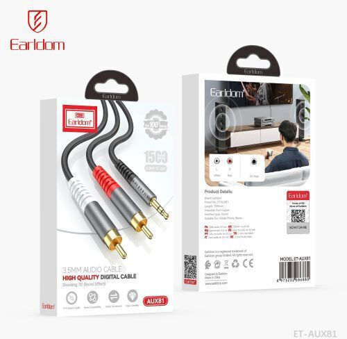 Earldom 3,5mm Klinkenkabel mit 2x RCA-Stecker Schwarz