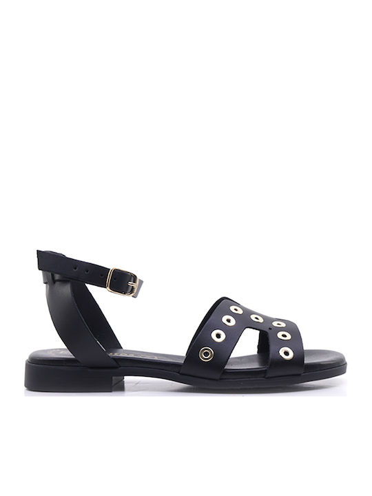 Leather Women's Flat Sandals Black