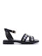 Leather Women's Flat Sandals Black