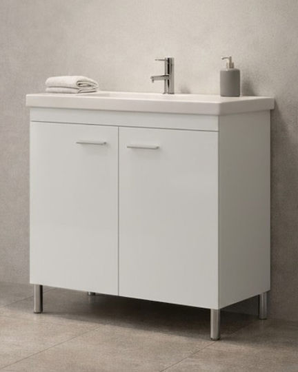 Savvopoulos Argo 80 Πάγκος με Νιπτήρα Μ80xΒ45xΥ82cm Glossy White