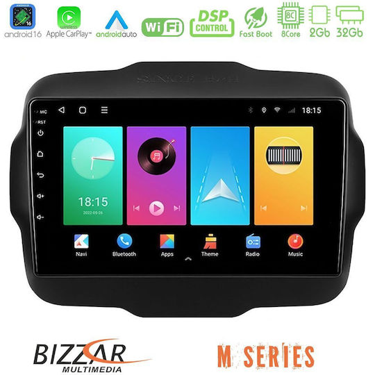 Bizzar Car Audio System for Jeep Renegade 2015-2019 Bluetooth USB WiFi GPS Apple CarPlay Android Auto with 9" Touch Screen