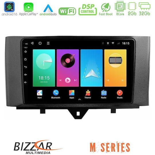 Bizzar Автомобилна Аудио Система за Smart ForTwo 2010-2014 (Bluetooth/USB/Вграден Wi-Fi/GPS/Apple CarPlay/Android Auto) с Touch Screen 9"