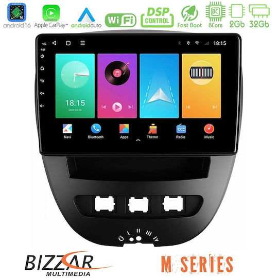 Bizzar Автомобилна Аудио Система за Peugeot 107 Toyota Aygo Citroen C1 2005-2014 (Bluetooth/USB/Wi-Fi/GPS/Apple CarPlay/Android Auto) с Touch Screen 10"