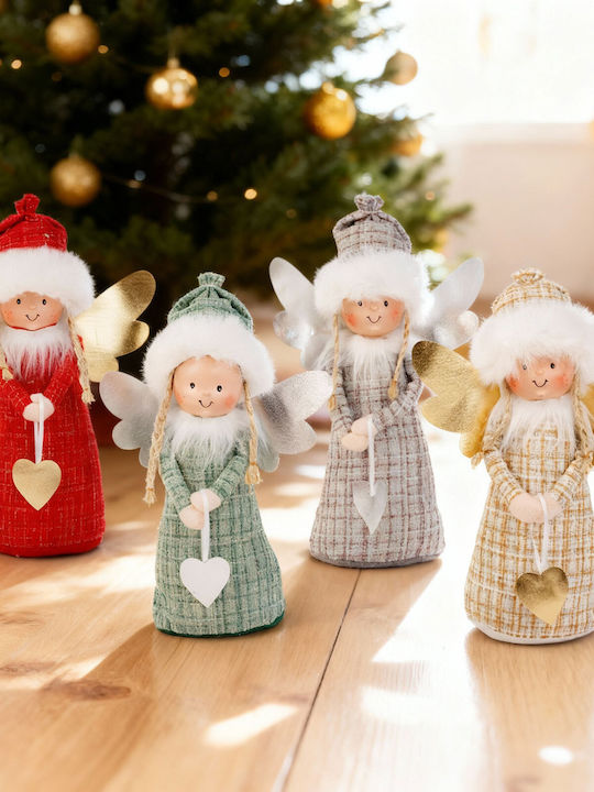 Decorative Doll Christmas Angel 30 Cm Textile Figurine Ceramic Face