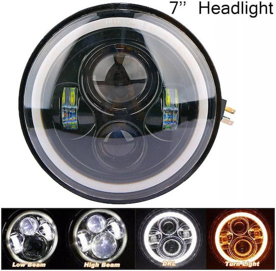 Универсален 7 Инчов 18см LED Фар Халоген 12v-24v Къси Дълги Светлини DRL Дневни Светлини Светлинен Сигнал Бял-Жълт 6500lm ATV