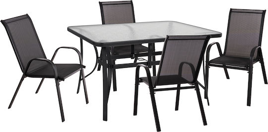 Outdoor Dining Set Bruno 5pcs Black