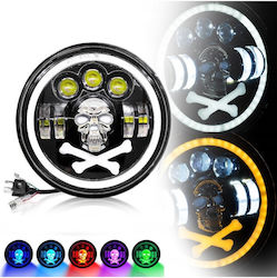 Universal 7 Inch 18cm Led Halogen Headlight 12v-24v Low High Beam Drl Daytime Running Lights Turn Signal White-yellow Skull Rgb Backlight