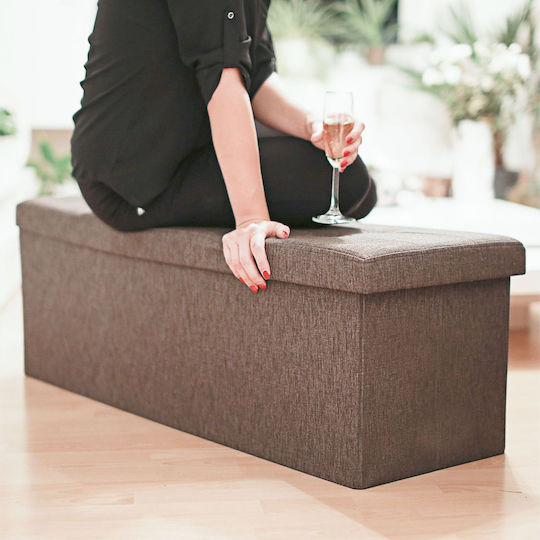 Living Room Folding Stool With Storage Space Upholstered In Brown Fabric 38x114x38cm