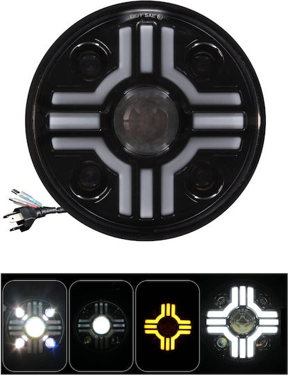 Универсален 7 Инчов 18см LED Фар Халоген 12v-24v Къс и Дълъг Лъч DRL Дневни Светлини Светлинен Сигнал Бяло-Жълт ATV Jeep