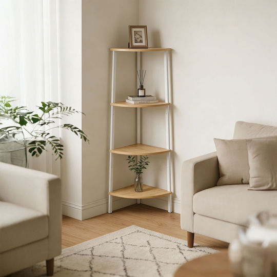 Γωνιακή Βιβλιοθήκη White/light Brown 44.5x31.5x125εκ.