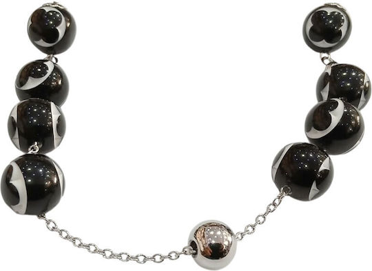 Kalliopi Silver Μπεγλέρι από Βινύλιο Χειροποίητο από Ανοξείδωτο Ατσάλι με Πέτρα Βινυλίου Μαύρη Μήκους 25εκ. Μαύρο