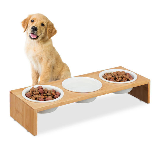 Relaxdays Adăpătoare / Hranitoare pentru Câine 46.5cm în Culoare Bej