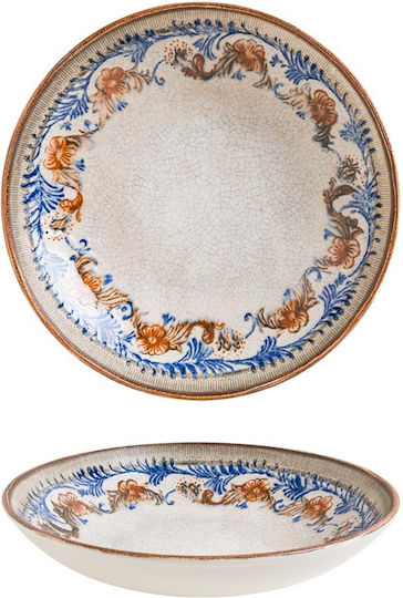 Ready Retro Floral Serving Plate Deep Porcelain White with Diameter 23cm
