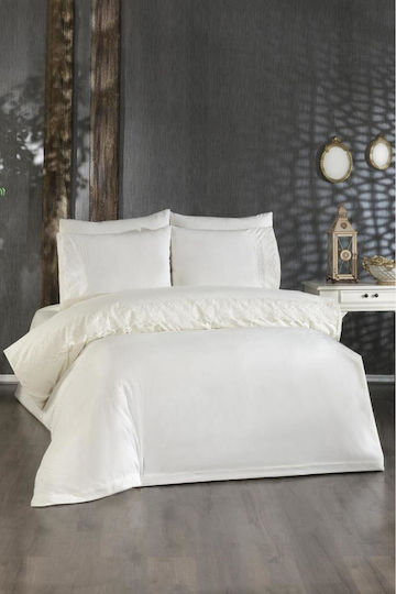 SteweHome Cotton Duvet Cover Set 200x220cm Double With 4 Pillowcases Beige