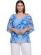 Damenbluse Schulterfrei mit einem Schulter Blumen Hellblau