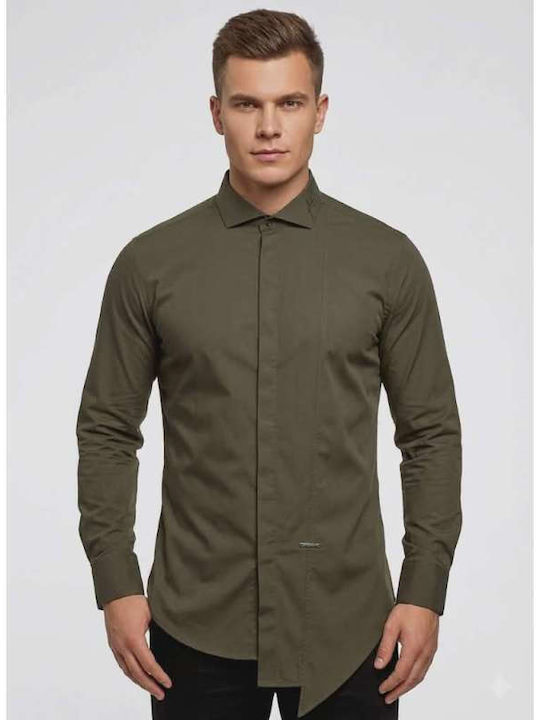 Stefan Fashion Long Sleeve Striped Khaki Shirt
