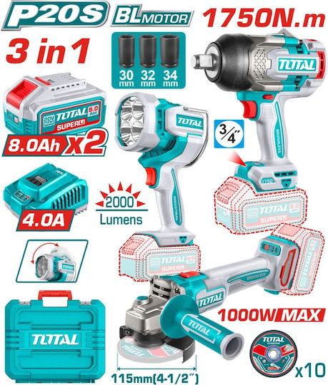 Set Scule cu Acumulator Total Tosli250593e 20 V 2 x 8 Ah