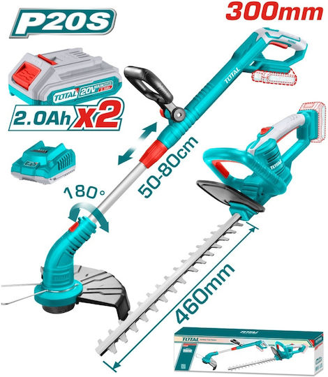 Total Set Trimmer și Foarfecă pentru Gard Viu cu Acumulator 20v 2 X 2ah