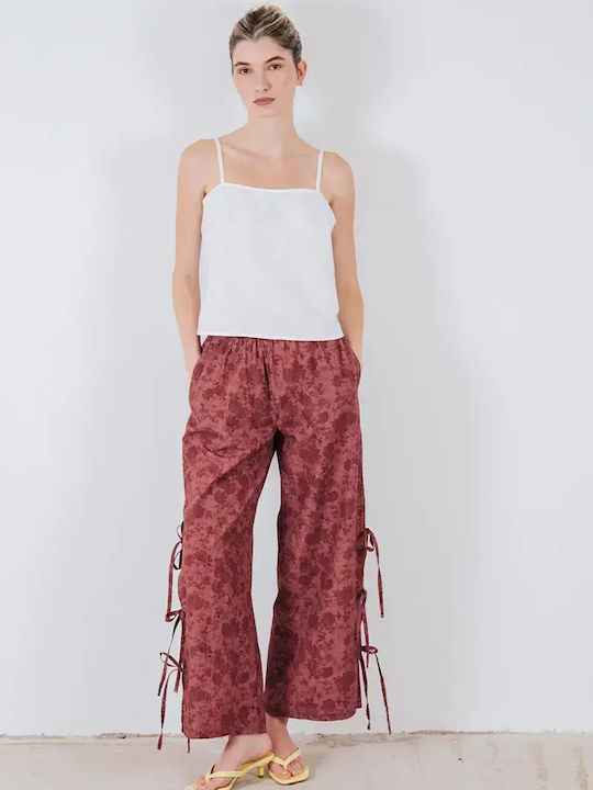 Damen Baumwollhose mit Gummiband Burgundisch