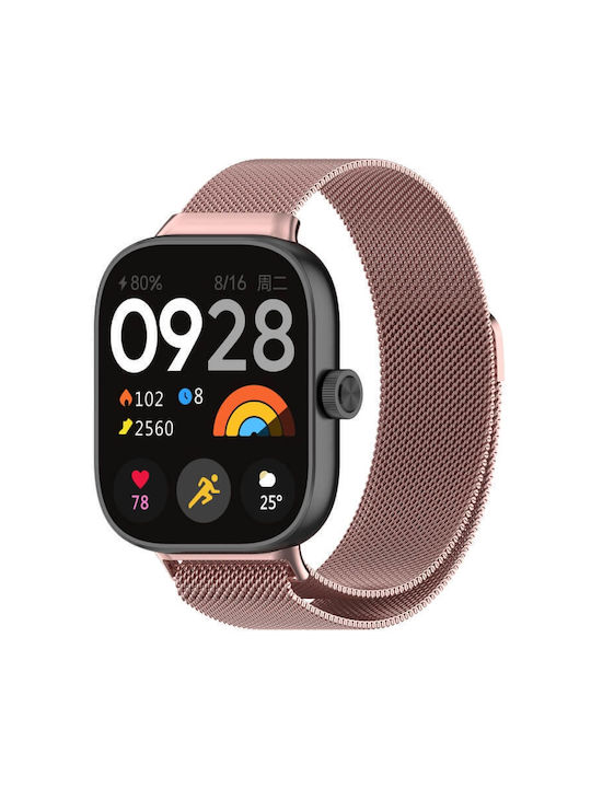 Λουράκι Μεταλλικό Milanese Stainless Steel Metal Watch Band Redmi Watch 4/5 Xiaomi Mi Smart Band 8 Pro Pink Gold