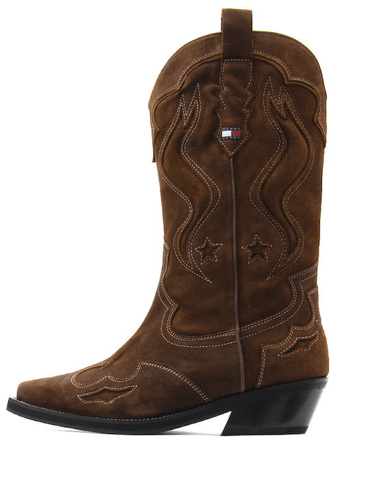 Tommy Hilfiger Cizme Dama Cowboy Maro de Catifea