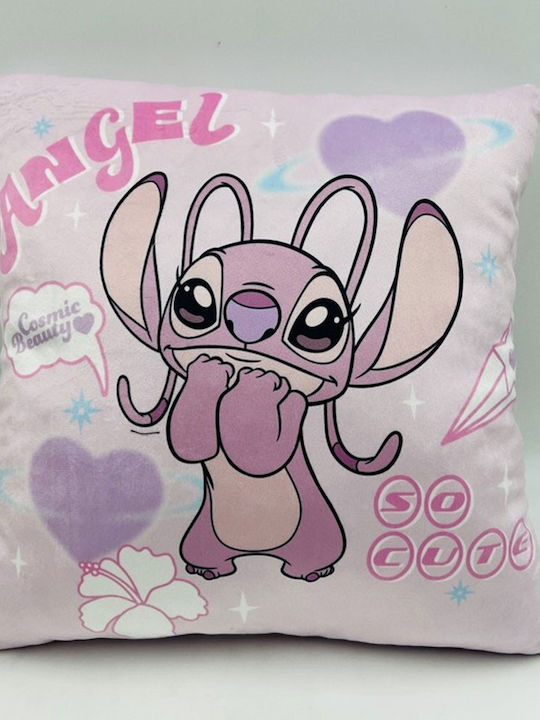 Dimcol Παιδικό Διακοσμητικό Μαξιλάρι Stitch & Angel Ροζ 38x38εκ.