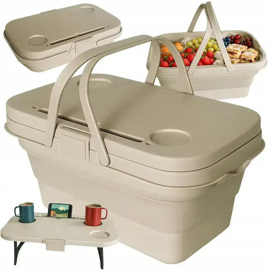 Folding Picnic Basket 3 in 1 Silicone Table Function 14l Beige
