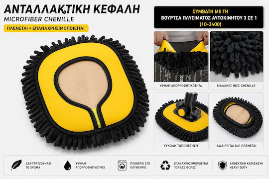 Cap De Schimb Microfibră Chenille Perie Pentru Spălarea Mașinii 3 În 1 – Lavabilă Reutilizabilă 25-3401