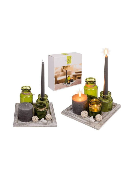 Gift Set of Candles Wooden Base 20 x 20 cm