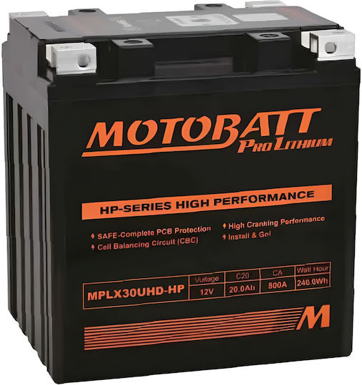 Motorradbatterie Motobatt Mplx30uhd-hp Lithium 12V 20Ah C20 650CCA