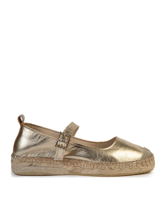 Fabiolas Collection Leather Women's Ballerina Shoes Champaigne