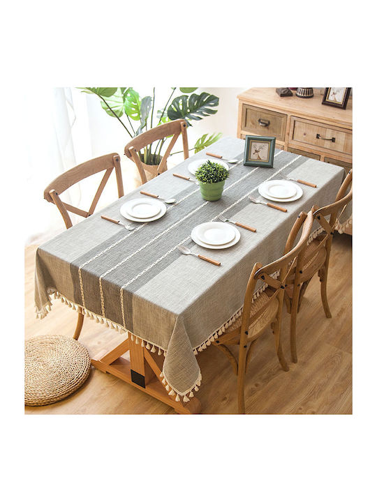 FRIPIA Leinen Tischtuch mit Stickerei Grau 140x200cm