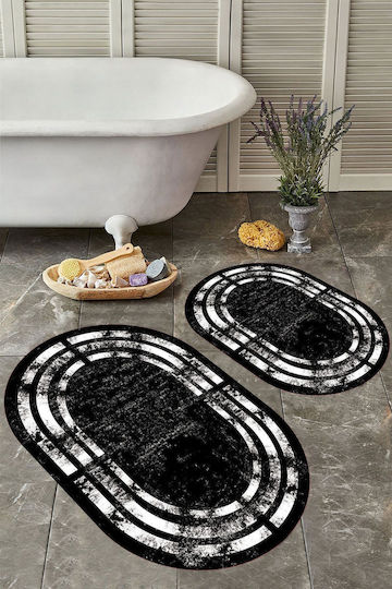 SteweHome Non-Slip Set Bath Mats Oval STE-029623-P29623 Yellow 60x100cm 2 Pieces