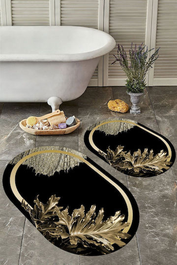 SteweHome Non-Slip Set Bath Mats Oval STE-029806-P29806 Black 60x100cm 2 Pieces