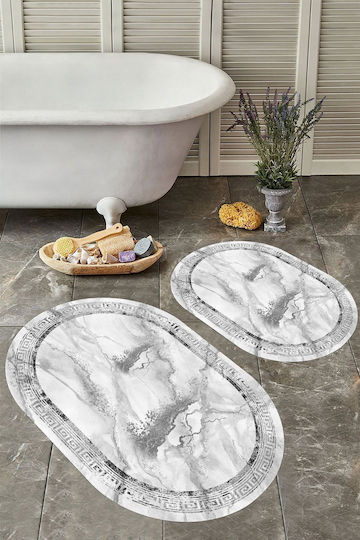 SteweHome Non-Slip Set Bath Mats Oval STE-029774-P29774 Gray 60x100cm 2 Pieces
