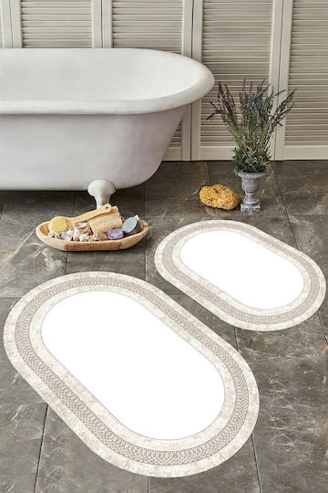 SteweHome Rutschfestes Set Badematten Oval STE-029872-P29872 Weiß 60x100cm 2 Stück