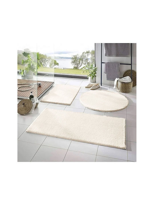 SteweHome Non-Slip Set Round Bath Mats STE-029937-V66506 Beige Ø60cm 3 Pieces
