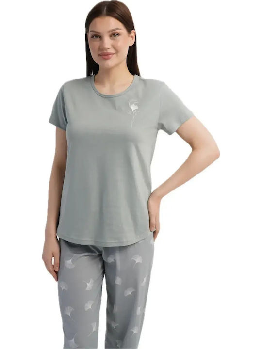 Vienetta Secret Summer Women's Cotton Green Pyjama Set