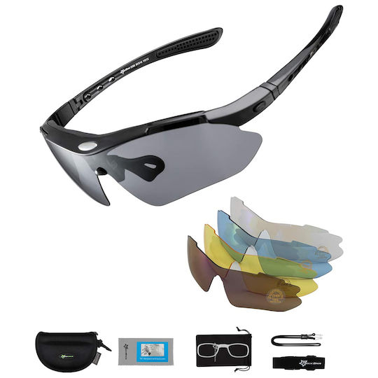 Rockbros Γυαλιά Ποδηλασίας με Μαύρο Σκελετό και Polarized / Διάφανους Φακούς