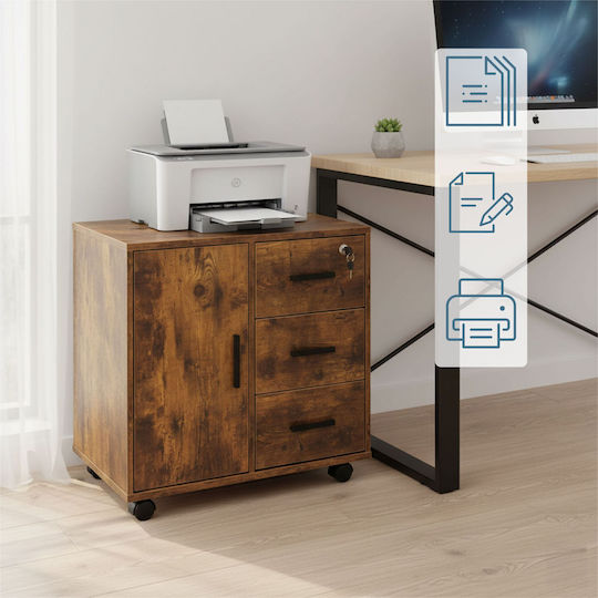 Cabinet De Birou Din Lemn Cu Roți Și Încuietoare Culoare Maro 60x40x57cm Cabinet De Birou Din Lemn Cu Roți Și Încuietoare Culoare Maro 60x40x57cm