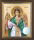 Byzantinische Heiligenikone Siebdruck Erzengel Michael Parallelogramm Rahmen Glas 18,5x21,5cm