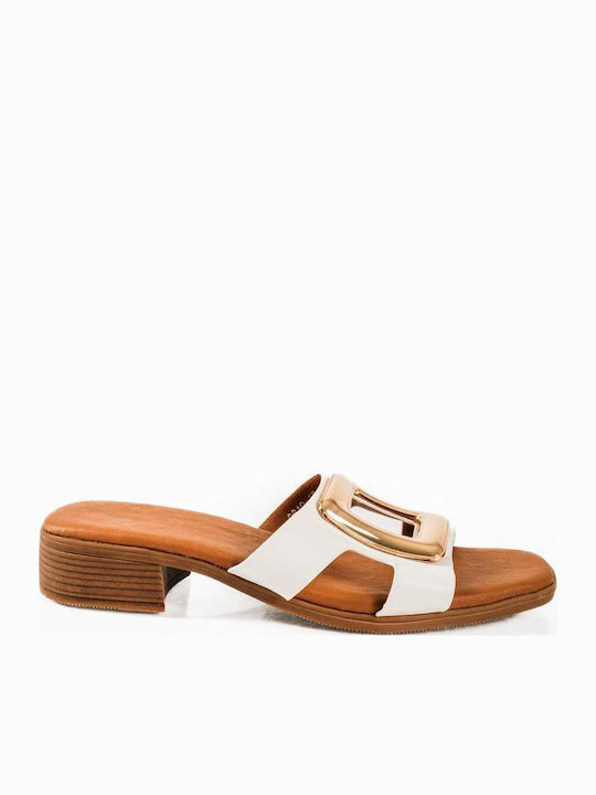 Mules With Low Heel In White Colour