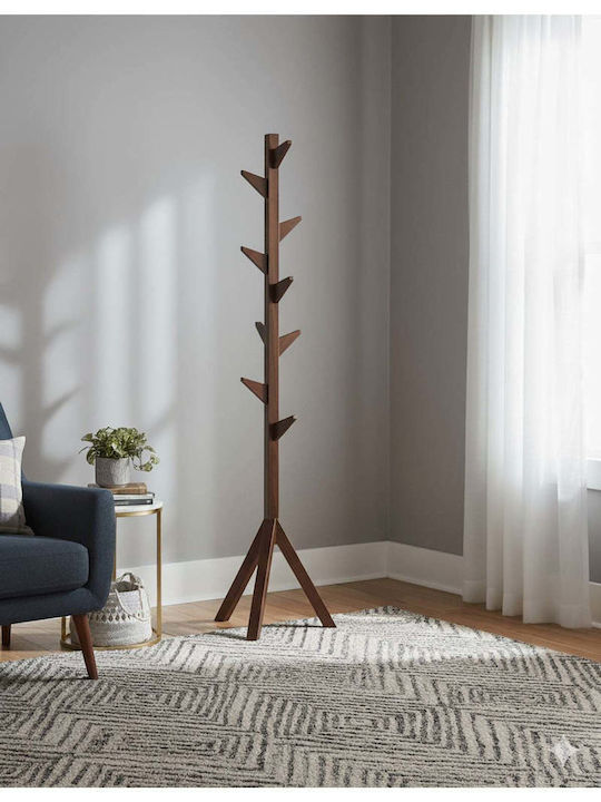 SteweHome Wooden Brown Coat Rack 175cm