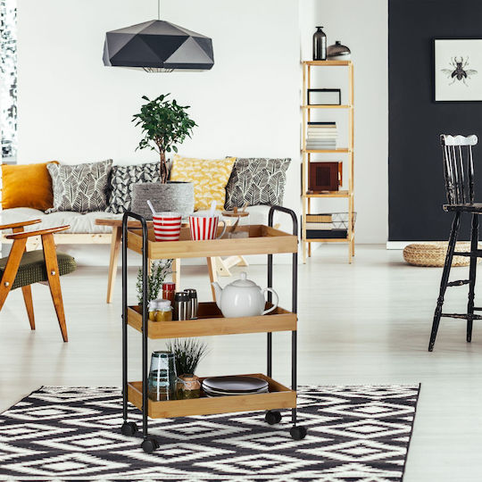 Rectangular Side Coffee Table from Bamboo with Wheels Brown/Black M50xW28xH70cm